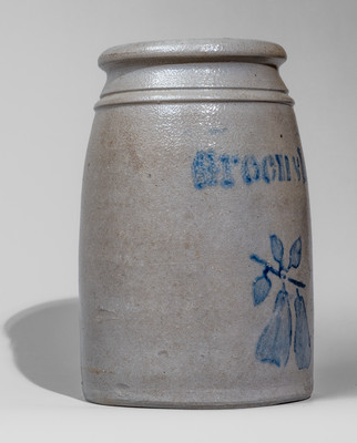 Fine "Greensboro" (Hamilton & Jones) Stoneware Canning Jar w/ Stenciled Pears Motif