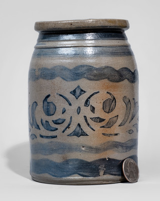 Small-Sized Western PA Stoneware Canning Jar w/ Cobalt Freehand and Stenciled Decoration