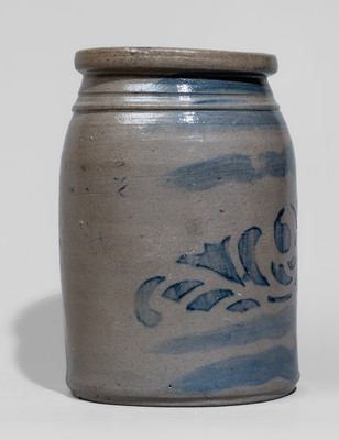 Small-Sized Western PA Stoneware Canning Jar w/ Cobalt Freehand and Stenciled Decoration