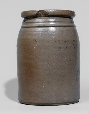 Small-Sized Western PA Stoneware Canning Jar w/ Cobalt Freehand and Stenciled Decoration