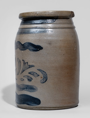 Small-Sized Western PA Stoneware Canning Jar w/ Cobalt Freehand and Stenciled Decoration
