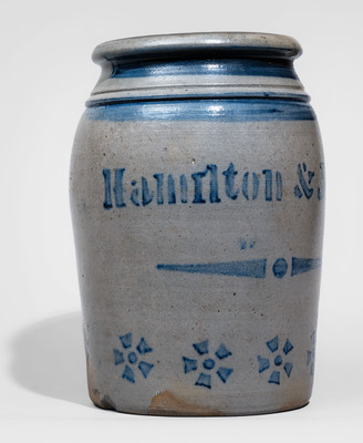 Fine "Hamilton & Jones" (Greensboro, PA) Stoneware Jar w/ Stenciled Pinwheel Decoration