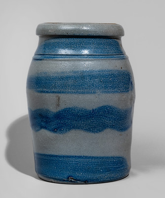 Fine Western Pennsylvania Stoneware Jar w/ Cobalt Stripe Decoration, c1875