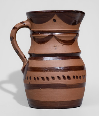 Scarce Diminutive Albany-Slip-Glazed Tanware Pitcher and Miniature Jug, New Geneva or Greensboro, PA