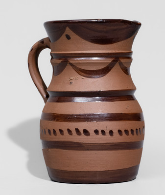 Scarce Diminutive Albany-Slip-Glazed Tanware Pitcher and Miniature Jug, New Geneva or Greensboro, PA