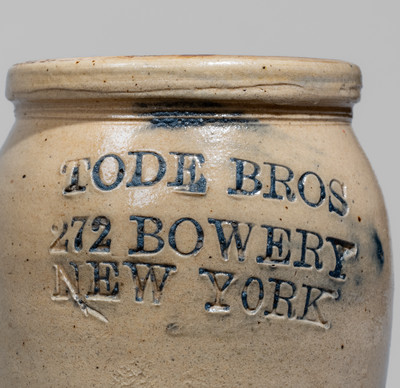 Small-Sized TODE BROS / 272 BOWERY / NEW YORK Stoneware Jar