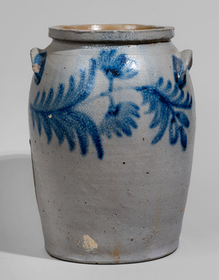 Baltimore Stoneware Jar w/ Cobalt Floral Decoration, c1840