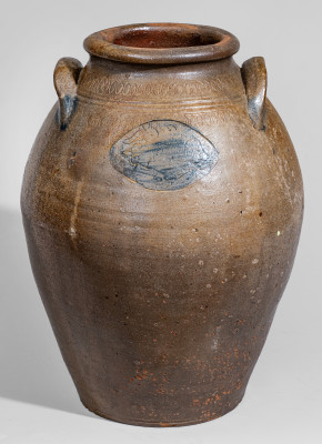 Extremely Rare Old Bridge, New Jersey Stoneware Jar w/ Impressed Federal Eagle Medallion