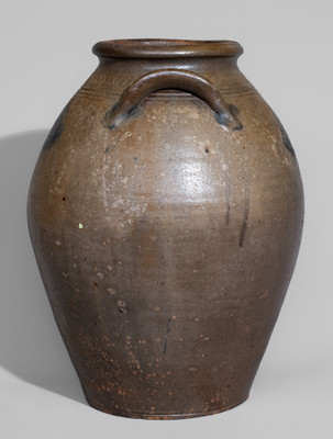 Extremely Rare and Important Stoneware Federal Eagle Jar, attrib. Morgan / Van Wickle, Old Bridge, NJ, c1810
