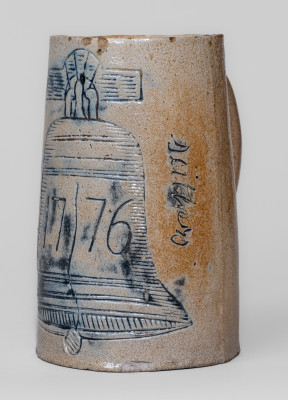 Extremely Rare Signed Aaron Radley, Philadelphia Stoneware Mug with Incised Liberty Bell