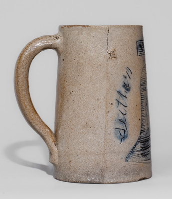 Exceptional Stoneware Centennial Presentation Mug w/ Incised Liberty Bell, Philadelphia, PA, c1876