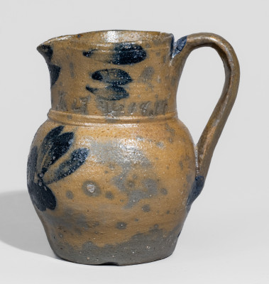 Extremely Rare Miniature Swank, Johnstown, PA Stoneware Pitcher with Presentation Inscription