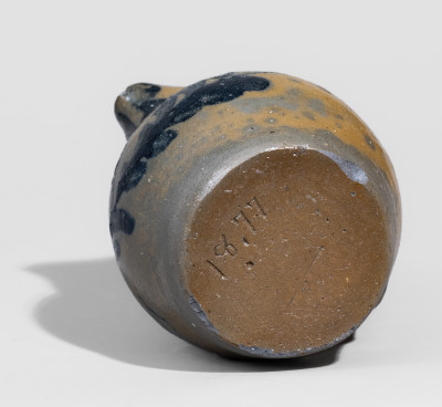 Extremely Rare Miniature Swank, Johnstown, PA Stoneware Pitcher with Presentation Inscription