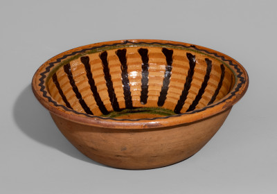 Exceptional Slip-Decorated Redware Bowl, attrib. Henry Adam, Hagerstown, MD c1815