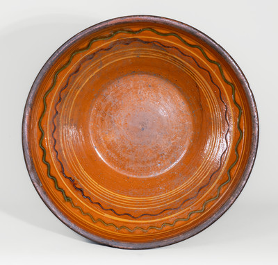 Fine Large-Sized Hagerstown, Maryland Redware Bowl w/ Three-Color Slip Decoration