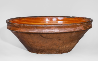 Large-Sized Hagerstown, MD Redware Bowl with Three-Color Slip Decoration