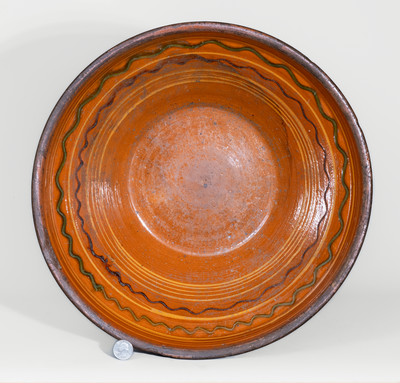 Fine Large-Sized Hagerstown, Maryland Redware Bowl w/ Three-Color Slip Decoration