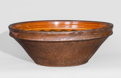 Fine Large-Sized Hagerstown, Maryland Redware Bowl w/ Three-Color Slip Decoration