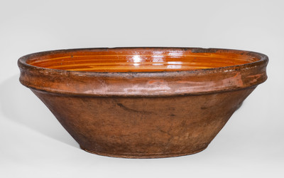 Fine Large-Sized Hagerstown, Maryland Redware Bowl w/ Three-Color Slip Decoration