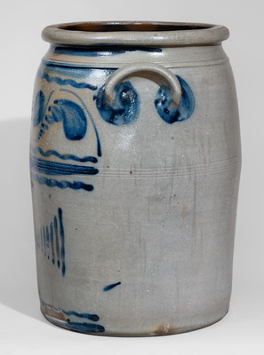 Five-Gallon attrib. Boughner Pottery, Greensboro, PA Stoneware Jar w/ Elaborate Freehand Cobalt Decoration