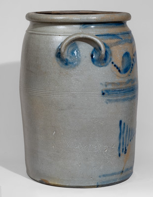 Five-Gallon attrib. Boughner Pottery, Greensboro, PA Stoneware Jar w/ Elaborate Freehand Cobalt Decoration