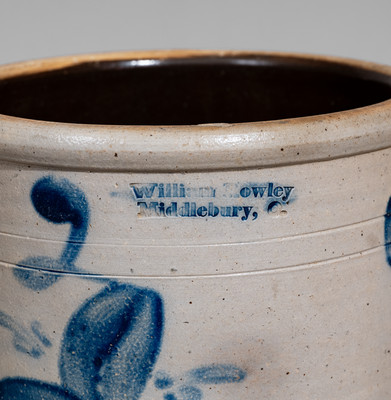Rare Two-Gallon William Rowley / Middlebury, Ohio Stoneware Crock
