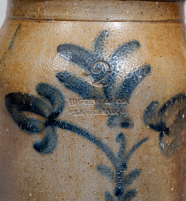 Rare HIGGINS & CO. / CLEVELAND, Ohio Two-Gallon Stoneware Jar, c1840