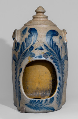 Very Fine 2 Gal. Remmey, Philadelphia, PA, Stoneware Chick Waterer with Elaborate Floral Decoration