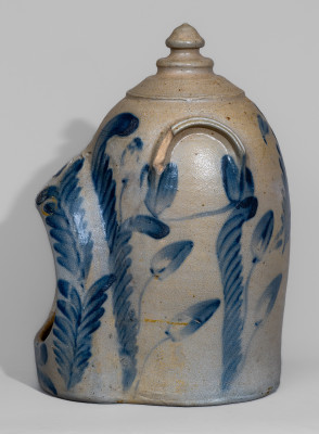 Very Fine 2 Gal. Remmey, Philadelphia, PA, Stoneware Chick Waterer with Elaborate Floral Decoration