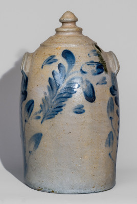 Very Fine 2 Gal. Remmey, Philadelphia, PA, Stoneware Chick Waterer with Elaborate Floral Decoration