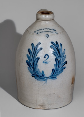 Two-Gallon COWDEN & WILCOX / HARRISBURG, PA Stoneware Jug w/ Cobalt Wreath