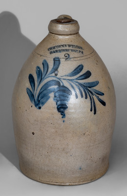 Two-Gallon COWDEN & WILCOX / HARRISBURG, PA Stoneware Jug, c1865