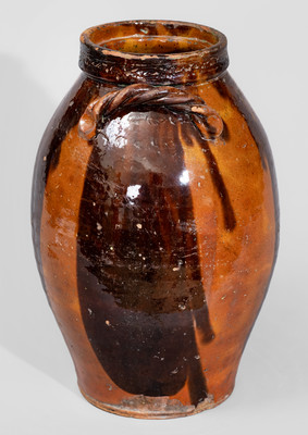 Rare attrib. William Jackson, Saugus, Essex County, Mass. Redware Jar, c1811