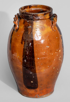 Rare attrib. William Jackson, Saugus, Essex County, Mass. Redware Jar, c1811