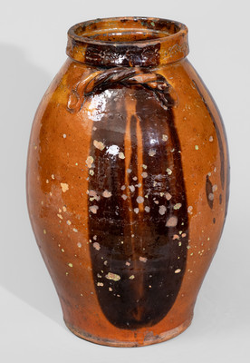 Rare attrib. William Jackson, Saugus, Essex County, Mass. Redware Jar, c1811