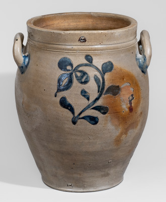 Fine attrib. Clarkson Crolius, Sr., Manhattan, NY Stoneware Jar w/ Incised Floral Decorationral m