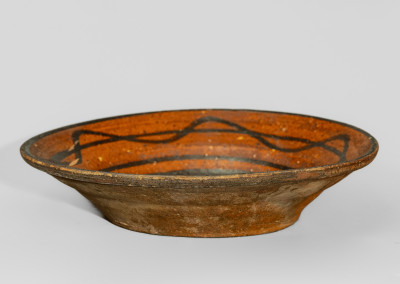 North Carolina Redware Dish with Elaborate Manganese Decoration