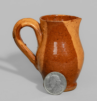 Miniature Redware Pitcher w/ Yellow Slip Decoration, probably Pennsylvania, 19th century
