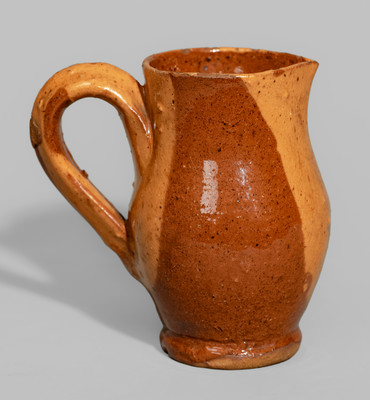 Miniature Redware Pitcher w/ Yellow Slip Decoration, probably Pennsylvania, 19th century