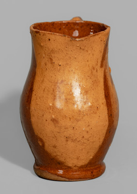 Miniature Redware Pitcher w/ Yellow Slip Decoration, probably Pennsylvania, 19th century