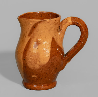 Miniature Redware Pitcher w/ Yellow Slip Decoration, probably Pennsylvania, 19th century
