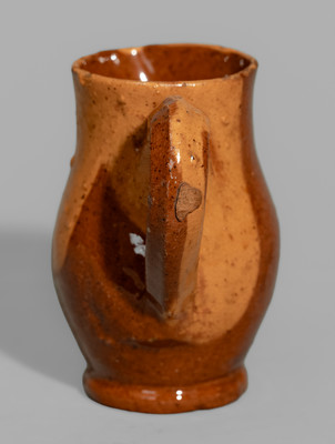 Miniature Redware Pitcher w/ Yellow Slip Decoration, probably Pennsylvania, 19th century