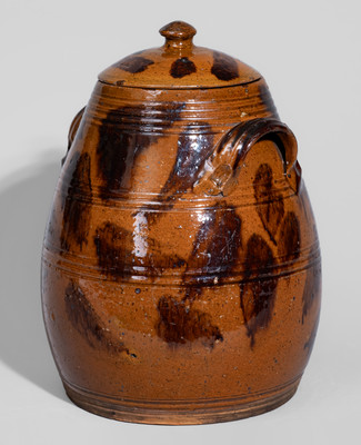 Attrib. Vickers Family, Chester County, PA Lidded Redware Jar w/ Manganese Decoration