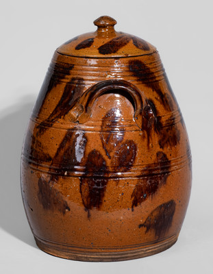 Attrib. Vickers Family, Chester County, PA Lidded Redware Jar w/ Manganese Decoration