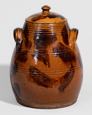 Attrib. Vickers Family, Chester County, PA Lidded Redware Jar w/ Manganese Decoration