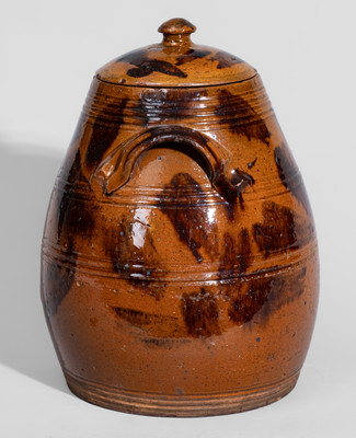 Attrib. Vickers Family, Chester County, PA Lidded Redware Jar w/ Manganese Decoration