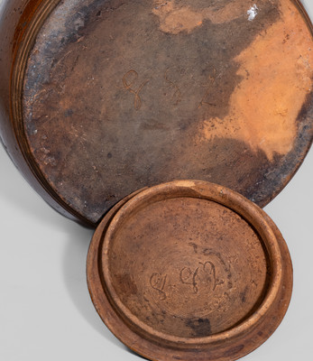 Attrib. Vickers Family, Chester County, PA Lidded Redware Jar w/ Manganese Decoration