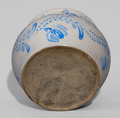 Extremely Rare Western PA Bristol-Glazed Stoneware Lidded Sugar Bowl w/ Profuse Cobalt Floral Decoration