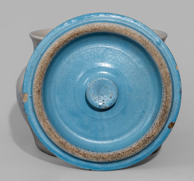 Extremely Rare Western PA Bristol-Glazed Stoneware Lidded Sugar Bowl w/ Profuse Cobalt Floral Decoration