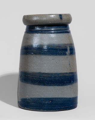 Western Pennsylvania Stoneware Canning Jar w/ Cobalt Stripe Decoration